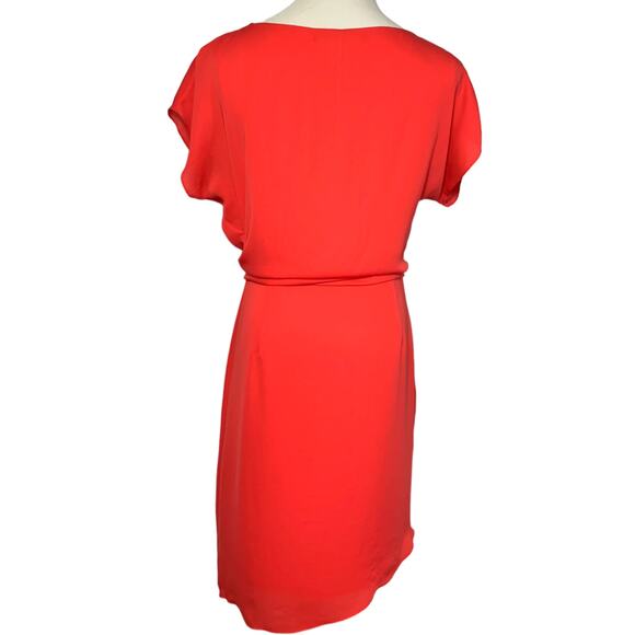 Halston Heritage Twist Front Boat Neck Drape Short Sleeve Dress Coral Red Small - Picture 2 of 14